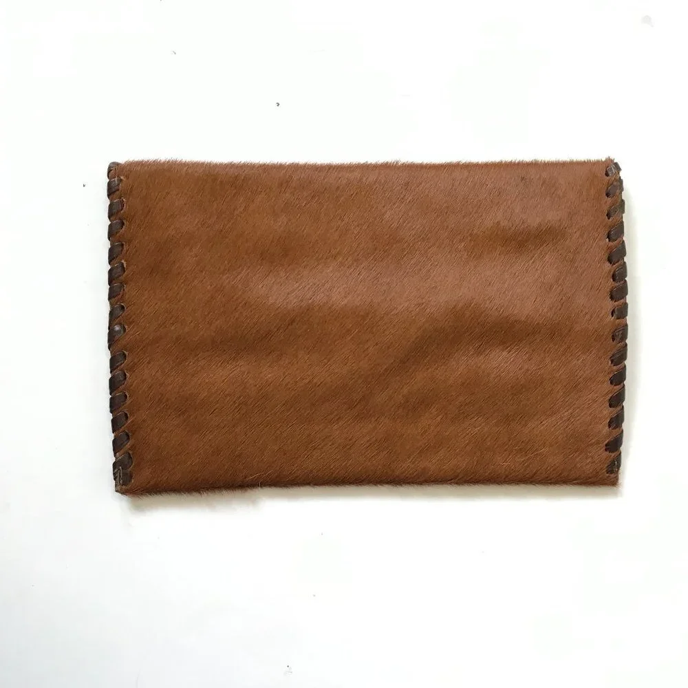 Laggo Polka Envelope Clutch Bag Purse Womens Brown Pony Hair Leather Bohemian